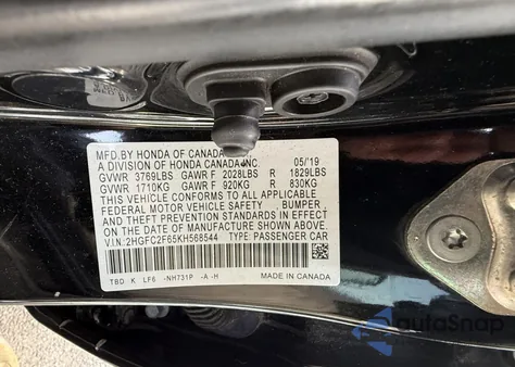 2019 Honda Civic Lx z USA, uszkodzony, nr VIN 2HGFC2F65KH568544